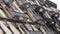 Facades of historic buildings in the Soho district of New York. The characteristic iron safety stairs on the facades