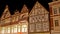 The facades of historic edifices in Hamelin, Germany