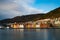 The facades of the old houses in the historical town quarter Bryggen in the city of Bergen, Norway on a sunny day