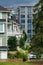 Facades of residential buildings in Vancouver, Canada.