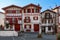 Facades of typical Basque houses in the touristic village of Ainhoa, France