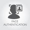 Face authentication flat icon. Facial biometric identity. Silhouette of human head in recognition camera