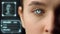 Face biometrical recognition system identify user personality app login closeup