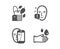 Face biometrics, Mint bag and Face attention icons. Rubber gloves sign. Vector