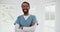 Face, black man and nurse with arms crossed, smile and pride for healthcare in hospital. Portrait, happy medical