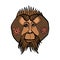 The face of Bornean Orangutan. Line art colorful vector drawing. Totem animal, tattoo design, symbol.