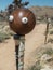 Face on a bowling ball, yard art