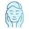Face care flat icon. Mans face in hands blue icons in trendy flat style. Clear skin gradient style design, designed for