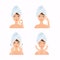 Face care routine. Girl Cleaning And Care Her Face. Steps how to