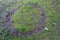 Face carved into grass and shaped with twigs and sticks