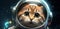 Face of cat in spacesuit looking something, AI generative