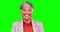 Face, ceo and senior woman on green screen in studio isolated on a background mockup space. Portrait, funny and business