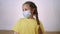 face child protective mask portrait on a white background. stay home coronavirus quarantine kid dream concept. little