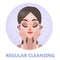 Face cleansing for skin beauty. Woman washing