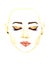 Face with closed eastern almond-shaped eyes with makeup, golden brown eyeshadows, black outline, mascara, brown eyebrows