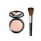 Face compact makeup powder with brush. Realistic cosmetic powder in round plastic case with mirror