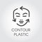 Face contour correction linear icon. Plastic surgery or cosmetic procedures pictogram. Human portrait with guide arrows