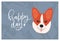 Face of cute funny Corgi dog and Happy Day wish or slogan handwritten with elegant cursive font. Adorable doggy or puppy