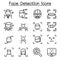 Face detection, Face recognition icon set in thin line style