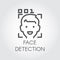 Face detection icon. Facial biometric recognition. Men head, frame scanning and code control. Technology identification