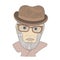 The face of an elderly male Zen Tangle. Aged man in a hat and glasses.