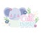 Face elephant flowers foliage cartoon cute animal characters nature design