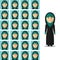 Face emotions of arab woman. Vector set in flat