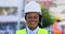 Face, engineer and black woman outdoor, smile and building project with real estate, architecture and property