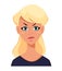 Face expression of a blonde woman - dissatisfied, angry.