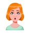 Face expression of redhead woman, surprised