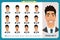 Face expressions of a man.Flat cartoon character. Businessman in a suit and tie.