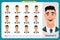 Face expressions of a man.Flat cartoon character. Businessman in a suit and tie.