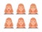 Face expressions of young woman set. Female character with sceptic, angry, happy, upset face cartoon vector illustration