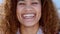 Face, funny and humor with a black woman laughing at a joke alone outdoor in nature during summer. Portrait, laugh and