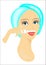 The face of a girl. The lady does the facial depilation on her own. Removes hair over the upper lip. Vector illustration