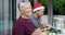 Face, grandparents and Christmas lunch with celebration, happiness and smile with a party. Portrait, senior woman and