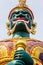 Face of Green Demon Guardian at Thai Temple in Malaysia