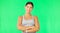 Face, green screen and woman with fitness, arms crossed and training for wellness against a studio background. Portrait