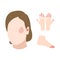 Face, hand and foot with frostbite symptoms, allergy or skin burn. Skin redness, erythema, hypothermia. Flat vector illustration