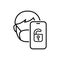 Face id smartphone. Linear icon of facial recognition system when wearing medical mask or respirator. Black illustration of phone