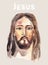 Face of Jesus Christ, low poly watercolor vector illustration.