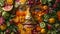 A face made of fruit and vegetables arranged in a mosaic, AI