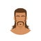 Face of man with mustache and mullet hairstyle