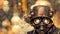 Face of man in an old leather gas mask