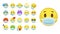 Face mask design. Cute emotion yellow faces in face masks Covid-19 collection virus protection symbol, coronavirus