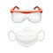 Face Mask and Goggles as Medical Device and Personal Protective Wear Vector Set