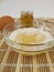 Face mask with honey, egg yolk and powdered milk