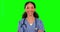 Face, nurse and woman with arms crossed on green screen in studio isolated on a background mockup. Portrait, medical