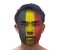 face painting of serious asian young Belgium football fan on white background