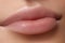 Face part. Beautiful female lips with natural makeup, clean skin. Macro shot of female lip, clean skin. Fresh kiss.